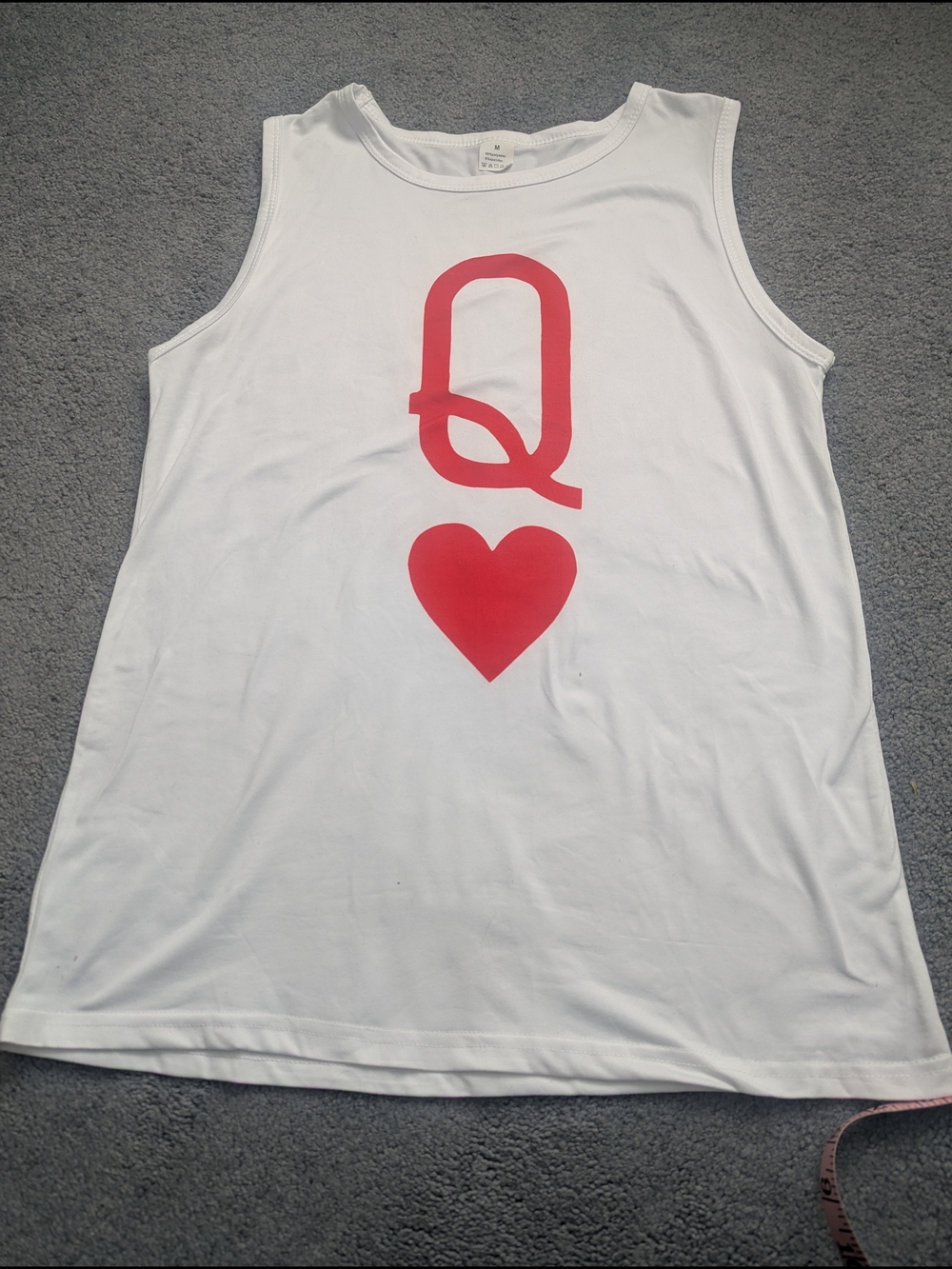 White Tank Top with Red Queen Heart Graphic